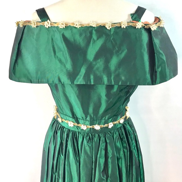 Vintage Hand Made Royal Green Taffeta Beaded Mini Dress with Caplet - Picture 5 of 16
